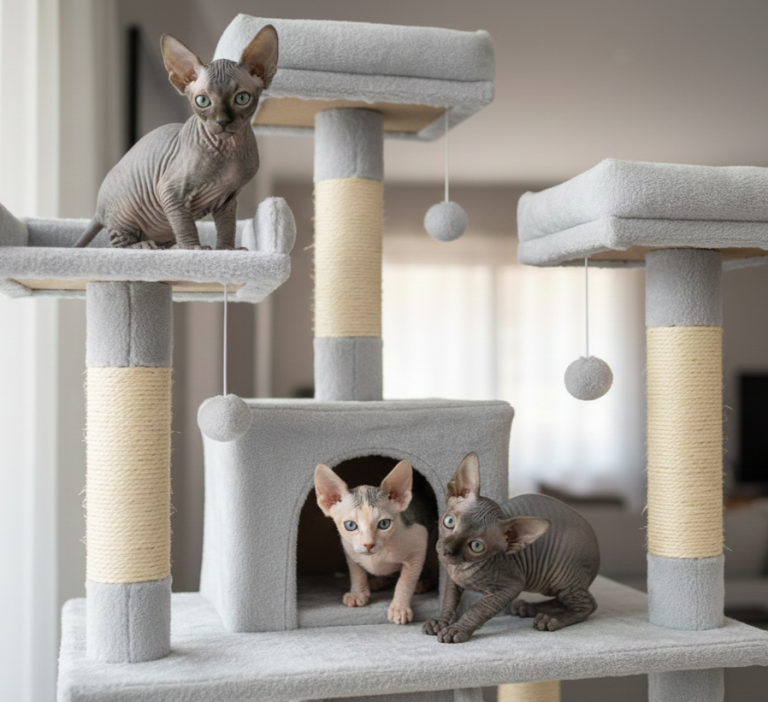 gatos sphynx en rascador gatos sphynx en rascador